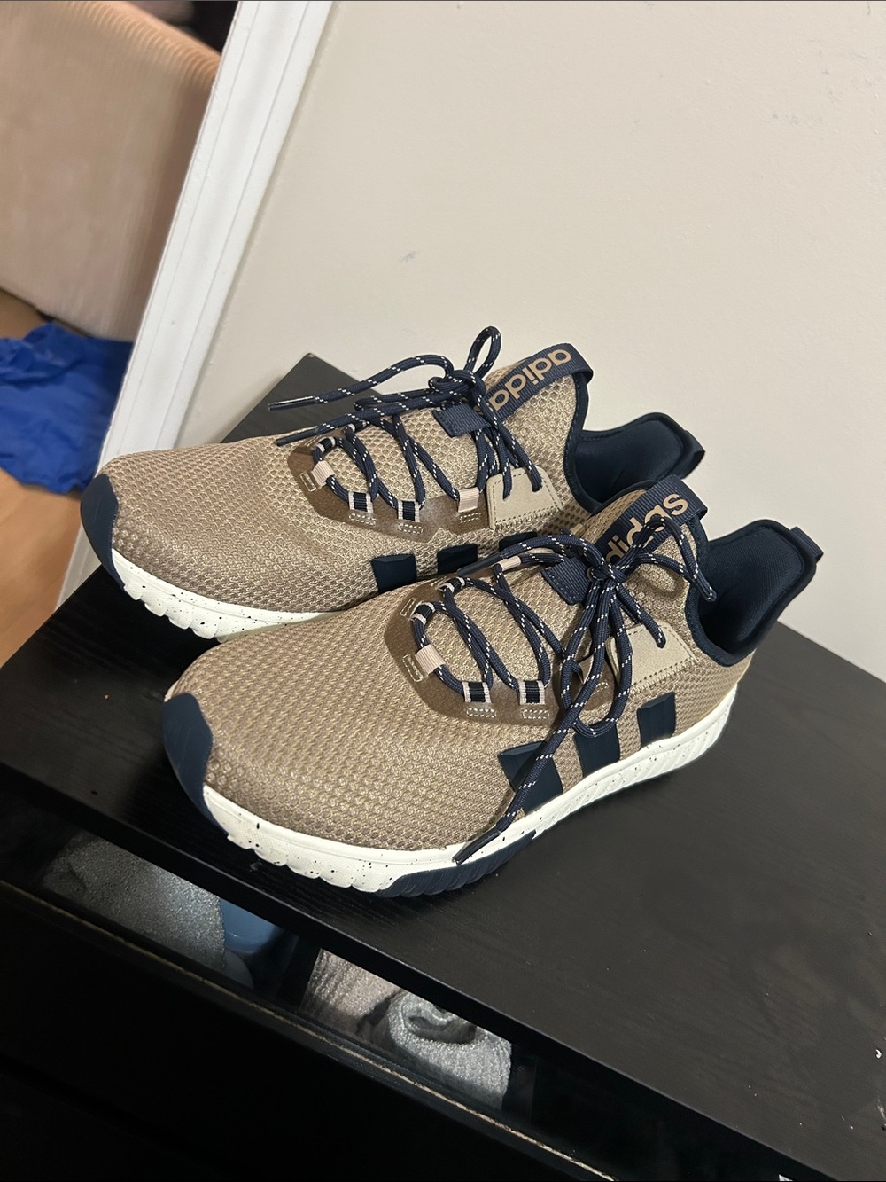 adidas Men’s Tan and Navy Knit Trail-Style Sneakers